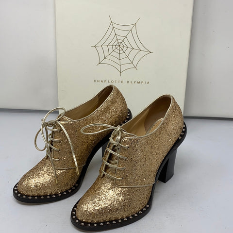 Charlotte Olympia Claudine Platinum Gold Glitter Booties