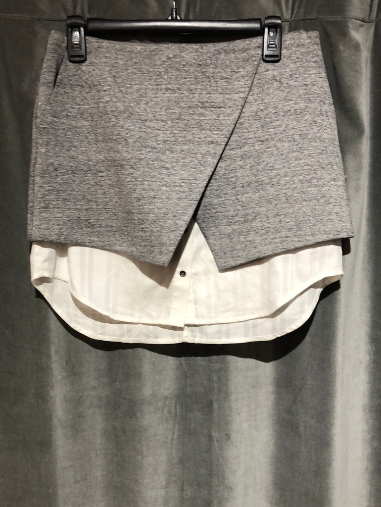 Intermix Grey Cotton Mini Skirt with White button Down Underlay