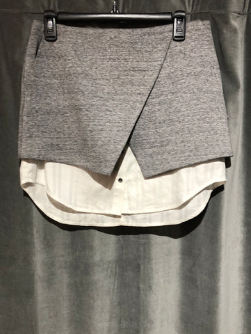 Intermix Grey Cotton Mini Skirt with White button Down Underlay