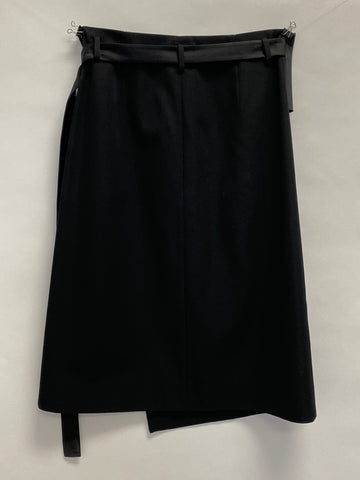 Helmut Lang: Black Wool Tux Midi Skirt