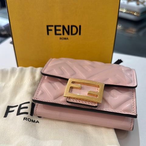 FENDI Pink Foldable Embossed Wallet