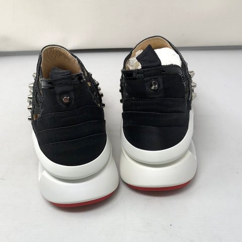 Christian Louboutin Black Scuba with Silver Stud and Red Bottom Slip On Sneaker
