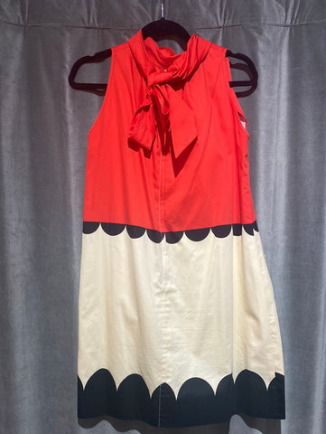 Victoria Victoria Beckham Cotton Red White and Black Tie Neck Dress