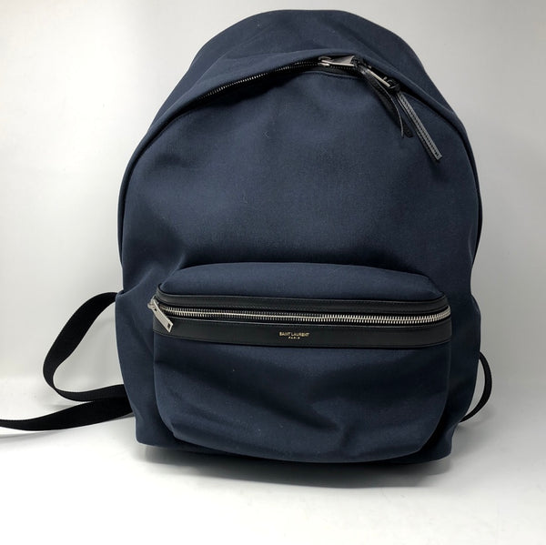 Saint Laurent Navy Fabric and Black Leather Trim Backpack