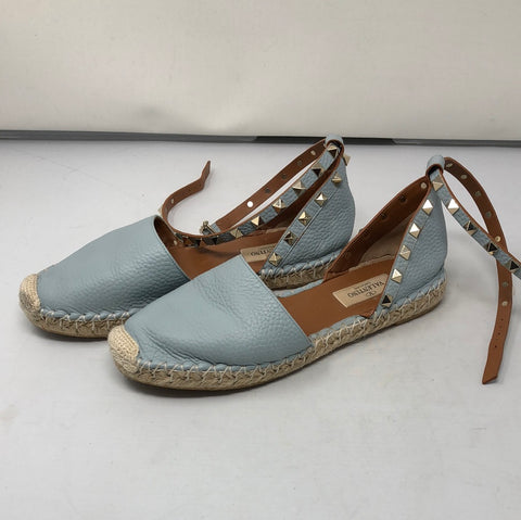 Valentino Light Blue Leather Rockstud Espadrille