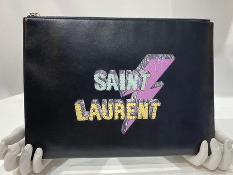 Saint Laurent Zip Pouch Printed Leather Medium Pouch