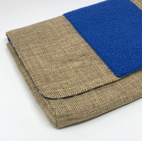 Roberta Roller Rabbit Burlap and Blue Beaded Clutch