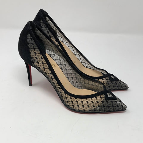 Christian Louboutin Black Suede and Mesh Pointed Toe Pumps