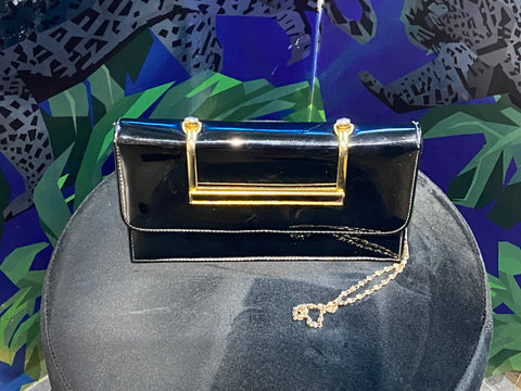 Vintage: Black Patent Leather Purse with Gold Accent