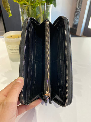 Bottega Veneta Black Classic Leather Woven Zip Around Wallet