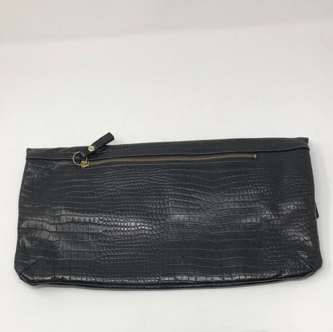 Vintage: Pietro Alessandro Black Oversized Croc Leather Foldover Envelope Clutch