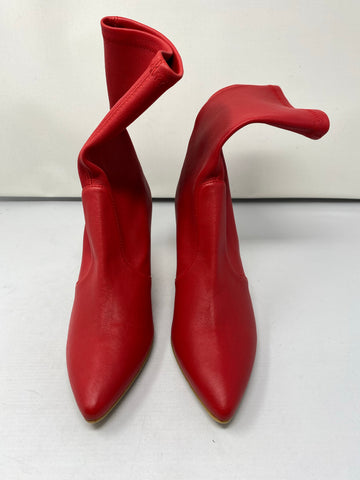 Stuart Weitzman Red Leather Mid Calf  Stretch Bootie
