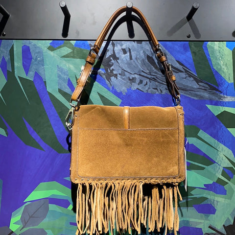 Prada Dark Tan Suede Fringed Bottom Handbag
