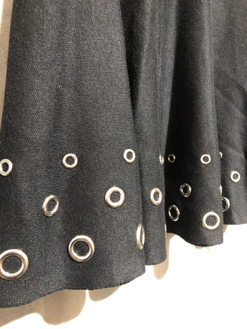 SIONI Black Stretch Knit Flare Skirt with Silver Rings