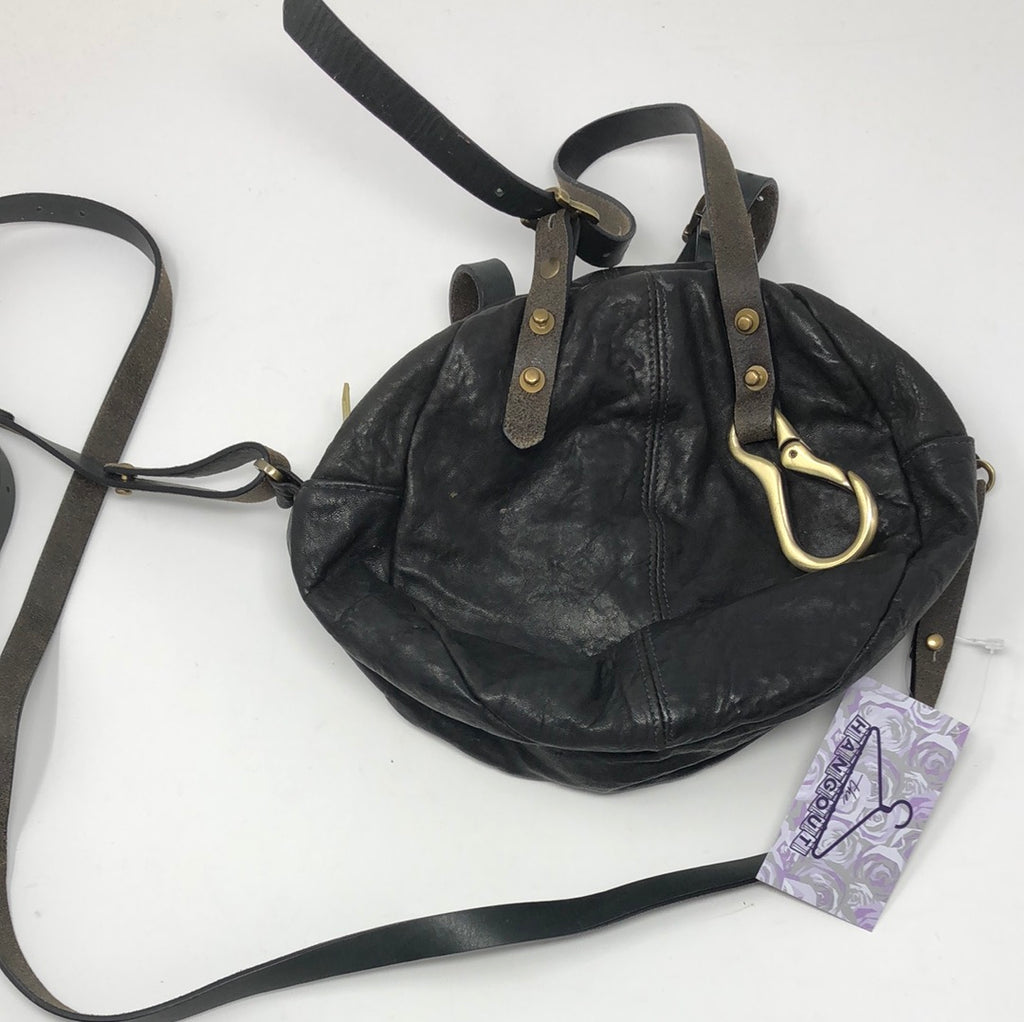 VINTAGE: Made Her Think deep brown Leather Circle Crossbody bag