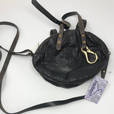 VINTAGE: Made Her Think deep brown Leather Circle Crossbody bag