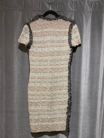 ESCADA Short Sleeve Beige and Mint Green Knit V Neck Dress