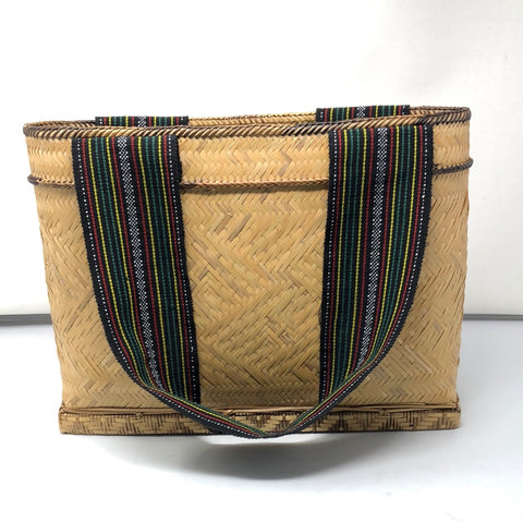 Hand Woven Rectangle Straw Handbag with Lizard Patch