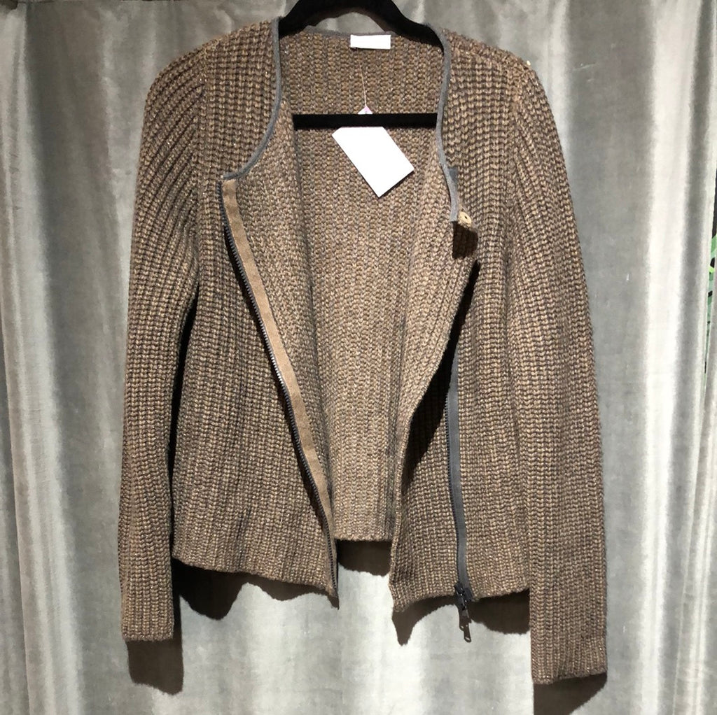 Brunello Cucinelli Mocha sprakley thick knit cashmere jacket