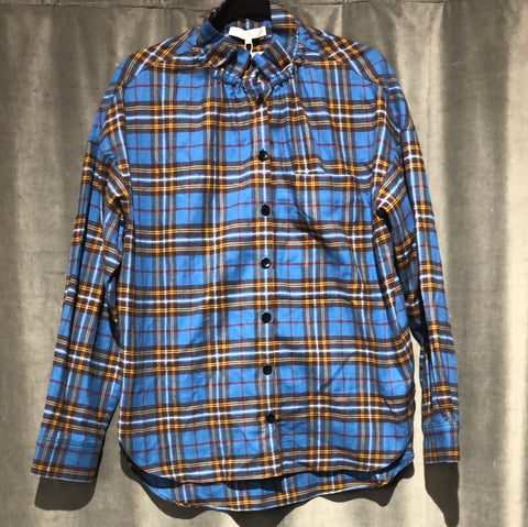 Tibi Theodore Ruffle Collar Plaid Button Down Shirt