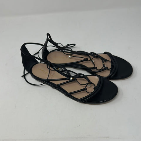 Gianvito Rossi Black lace up sandals with pearls