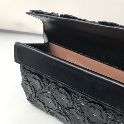 Alaia Black and Silver Oum Floral Leather Clutch