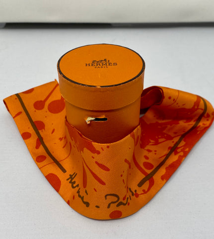 Hermes Silk Twilly Scarf Orange Splatter Paint