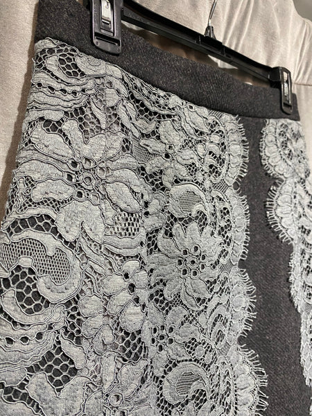 Dolce and Gabbana Grey Wool A Line skirt with Light Grey Lace