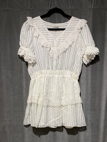 Moon River White Short Sleeve Eyelet Ruffle Dress.