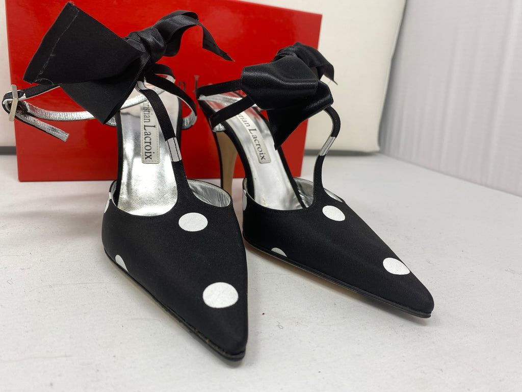 Vintage: Christian Lacroix Black and White Polka Dot Heel with a Bow