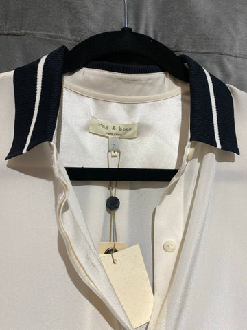 Rag & Bone cream button Down Blouse with Black Stretch Cotton Collar