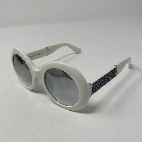Jimmy Choo White Plastic Circle Sunnies with Silver Sparkle Sides