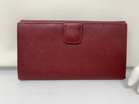 Prada Maroon Leather Large Wallet with Gold Hardware
