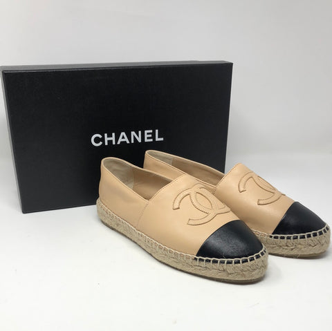 Chanel black and hot sale tan espadrilles