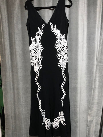 Jonathan Simkhai Black Sleeveless V Neck Maxi Dress with White Large Stitching