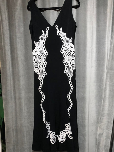 Jonathan Simkhai Black Sleeveless V Neck Maxi Dress with White Large Stitching