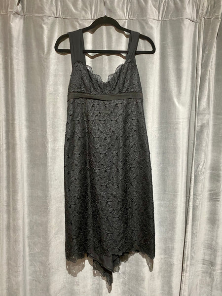 Vintage: Nicole Miller Black Eyelet Floral Sleeveless Dress with Back Bow