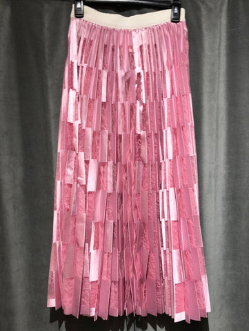 MSGM Light Pink Silk and LAce Checkerboard Pleated Maxi Skirt