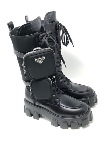 Prada Black Nylon High Boots with Double Pouches