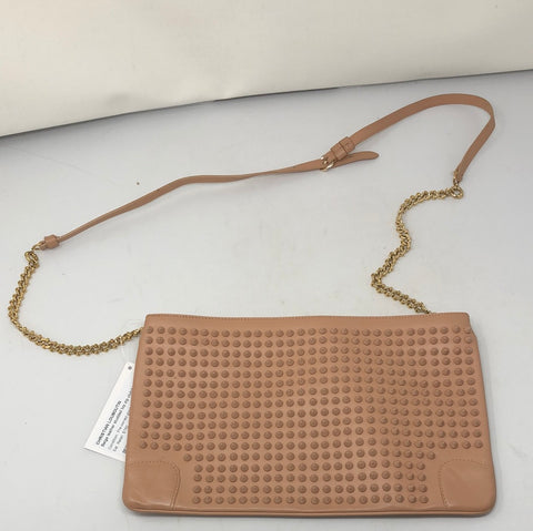 Christian Louboutin beige leather studded top zip clutch/crossbody bag