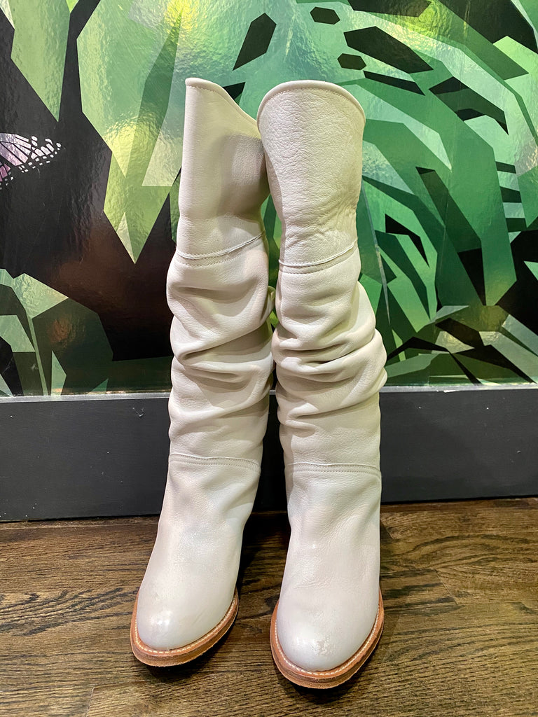 Frye White Leather Dorato Slouch  Boot