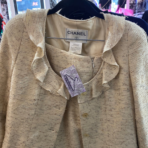 Vintage: Chanel Ivory Tweed Ruffle Trim Suit