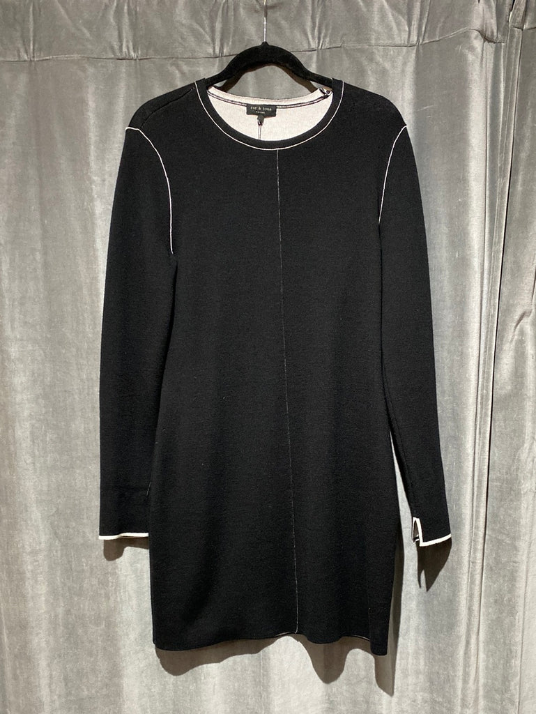 Rag and Bone Black Long Sleeve Knit Dress with White Stitching