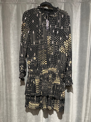 DECKER Black Long Sleeve Dress with Rose Gold Shine, Stars and Dots in Beige