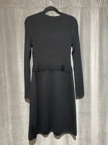 Valentino Black Wool Long Sleeve Ribbed and Lace Dress