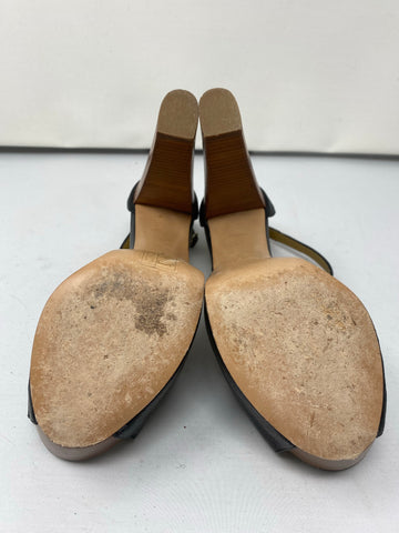 See by Chloe Wooden heel black leather T -strap peep toe sandal