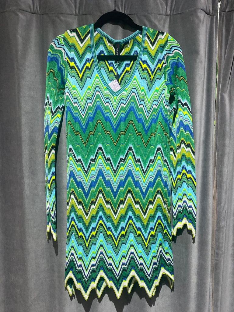 Marc Cain Greens Zig Zag V Neck Knit Long Sleeve Mini Dress The Hangout Marc Cain Greens Zig Zag V Neck Knit Long Sleeve Mini Dress The Hangout
