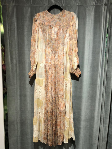 Free People Long Sleeve Paisley Print With Gold matalic side Maxi Dress