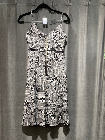 Nanette Lepore Spaghetti Strap Black and White Print Midi Dress