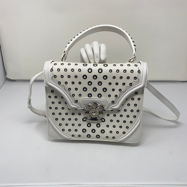 Alexander McQueen White and Black Leather Top Handle Shoulder Bag